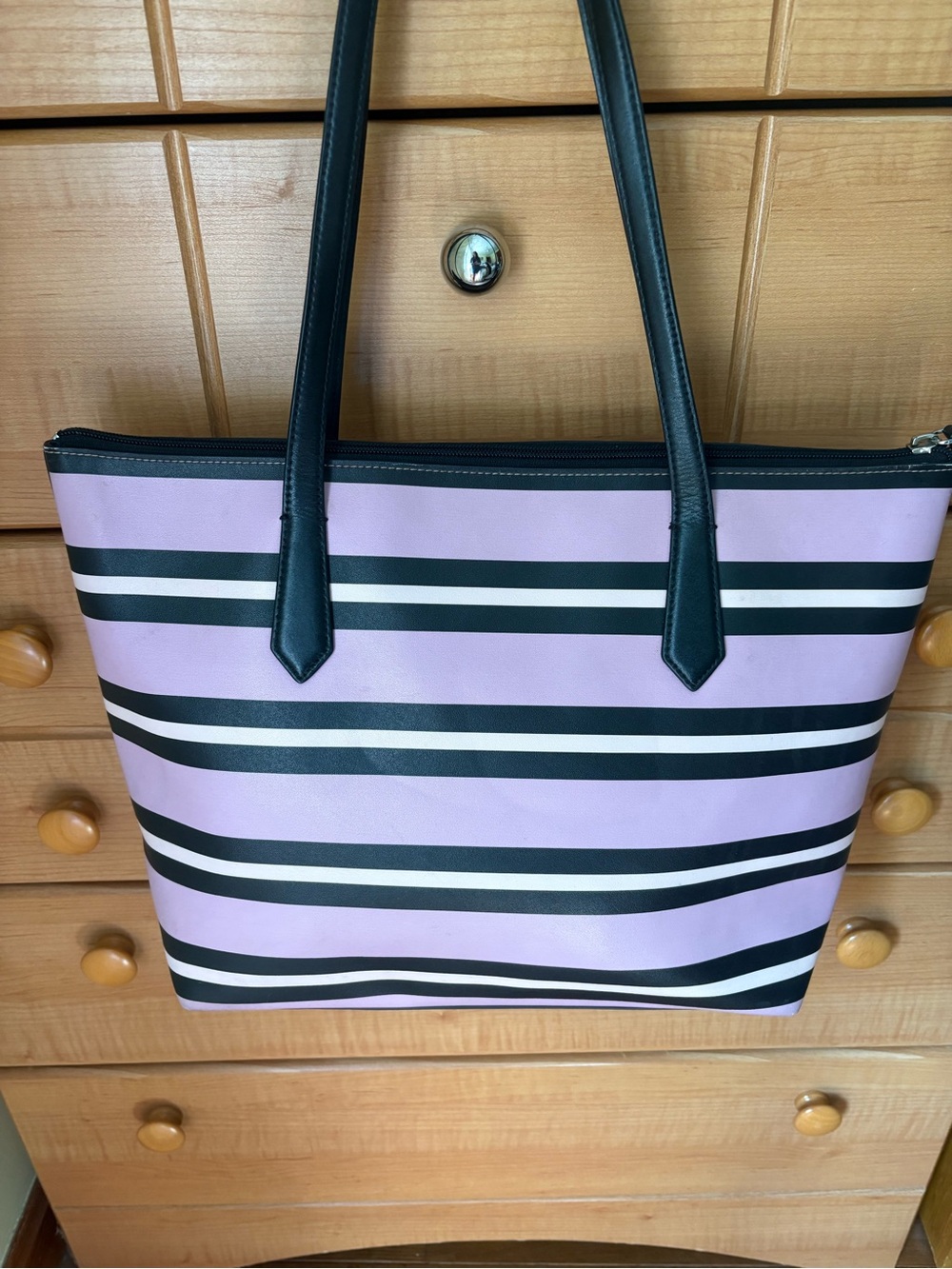 Striped Lilac Tote Bag with Black Trim
